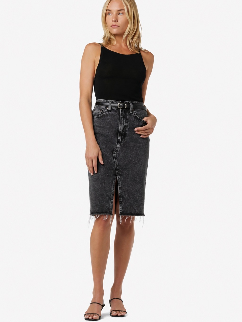 Joe’s Jeans Leah High-Waist Washed Black Denim Pencil Front Slit Skirt size 27